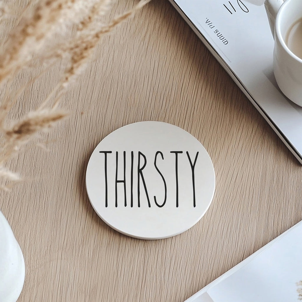 One Word Ceramic Coasters – Minimalist Bar & Coffee Table Collection (4