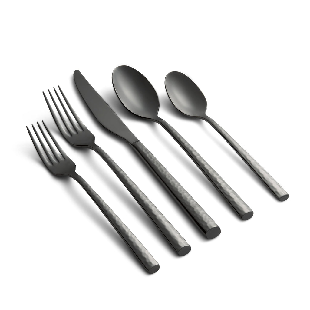 Cambridge Toya Black Mirror Hammered 20 Piece Flatware Set, 18/0 stainless steel