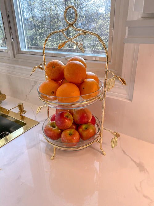 Two - Tiered Gold Leaf Serving Display - Anara Lifestyle