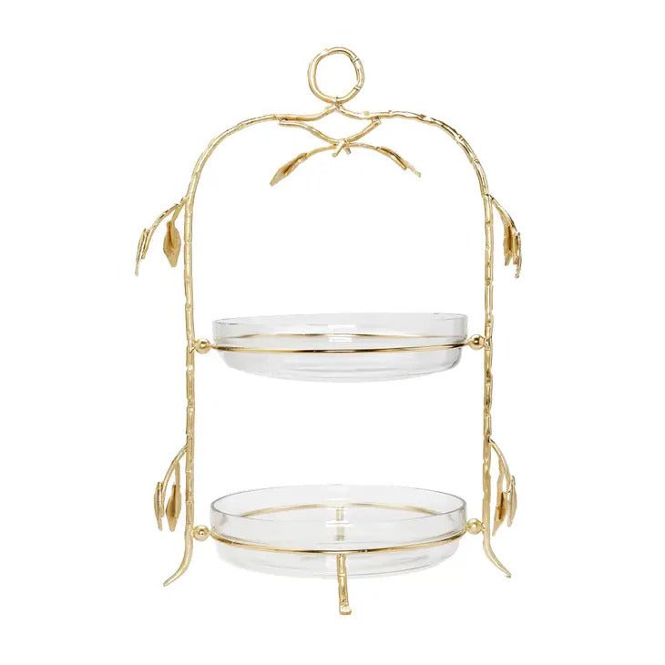 Two - Tiered Gold Leaf Serving Display - Anara Lifestyle