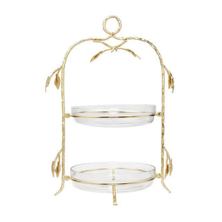 Two - Tiered Gold Leaf Serving Display - Anara Lifestyle