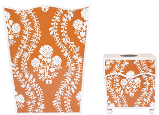 Burnt Orange Floral Trellis Wastepaper Basket & Tissue