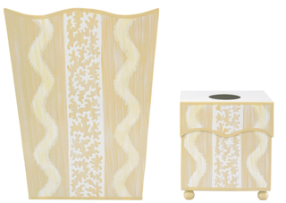 Yellow Ikat Wastepaper Basket & Tissue | Bright Decorative Bath Set