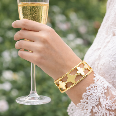 Minimal Gold Clover Cuff Bracelet