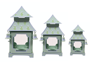 Sage Green & Lavender Tulip Pagoda Lantern (3 Sizes) | Chinoiserie Accent