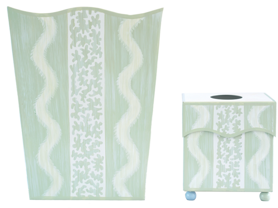 Green Ikat Wastepaper Basket & Tissue | Global-Inspired Bath Décor
