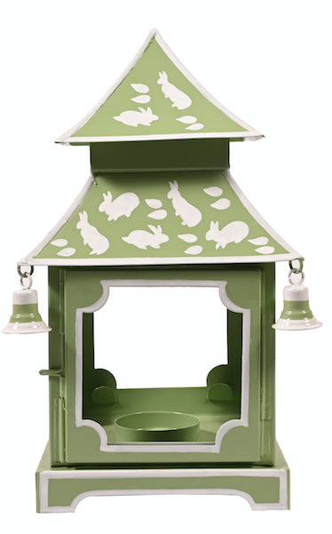 Grass Green & White Bunny Pagoda Lantern | Chinoiserie Accent