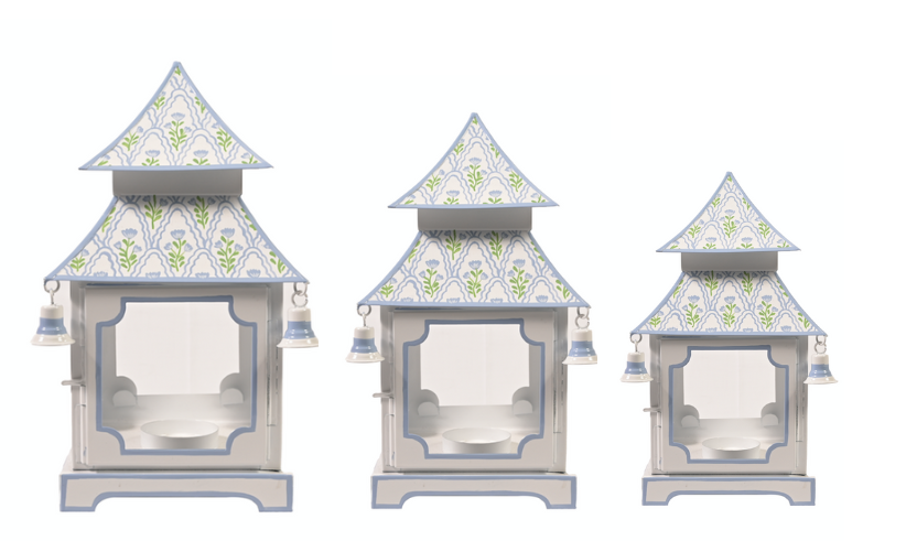 White & Lavender Tulip Pagoda Lantern (3 Sizes) | Floral Chinoiserie Accent