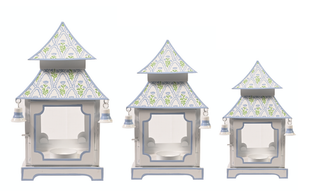 White & Lavender Tulip Pagoda Lantern (3 Sizes) | Floral Chinoiserie Accent