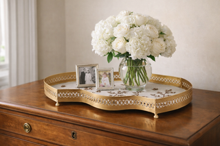 Hand-Painted Chinoiserie Metal Vanity Tray – Decorative Jewelry & Dresser Organizer