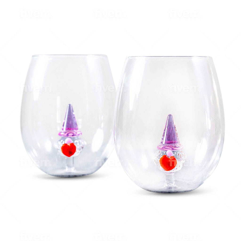 3D Heart Gnome Stemless Wine Glasses – Set of 2