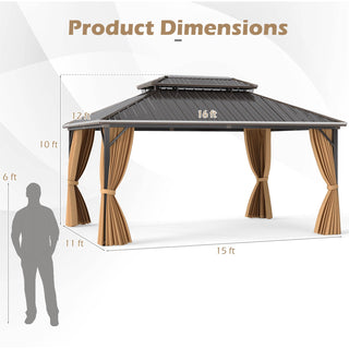 Hardtop Aluminum Gazebo with Curtains and Netting – 16' x 12', Coffee