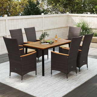 7-Piece Outdoor Dining Set with Wicker Armchairs and Acacia Wood Table