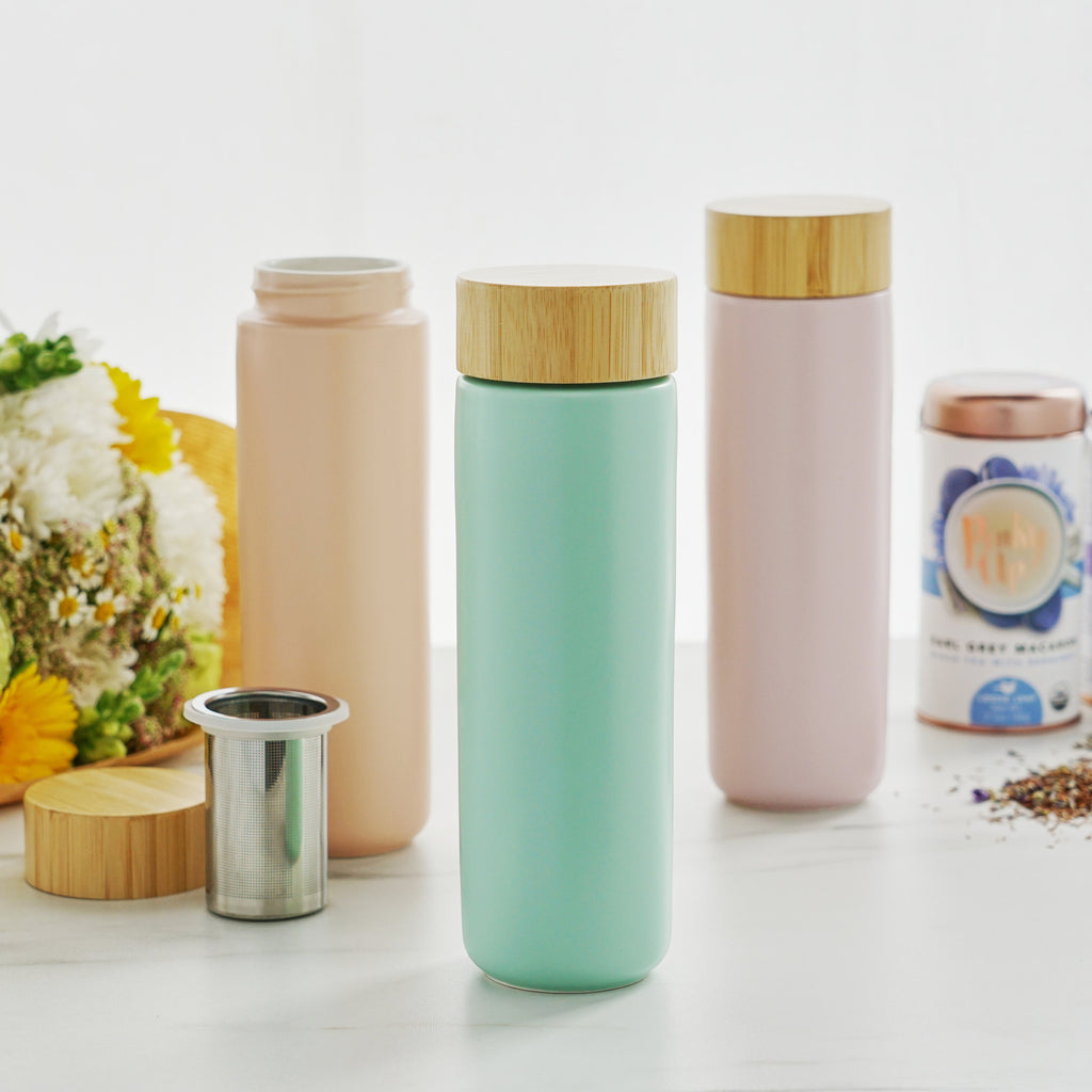 Ceramic Tea Infuser Mug with Bamboo Lid | 12 oz Teacup
