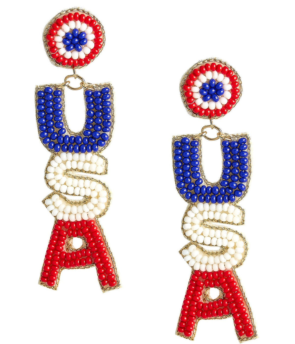 USA Red, White & Blue Beaded Statement Earrings