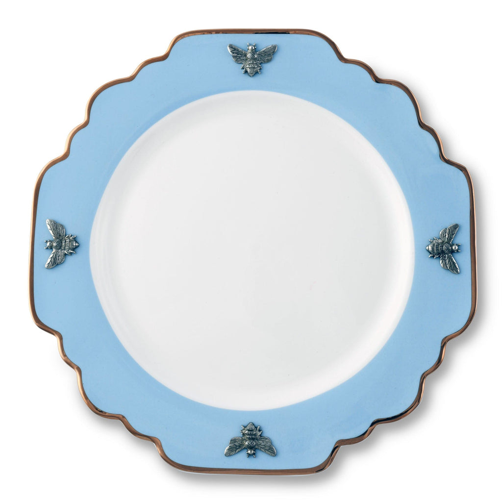 Bee Bone China Dinner Plate Blue with Gold Rim