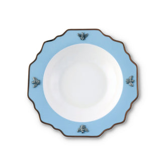 Bee Bone China Soup Plate Blue with Gold Rim