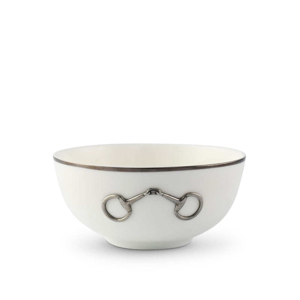 Pewter Bit Bone China Cereal Bowl | Platinum Rim Equestrian 6.5