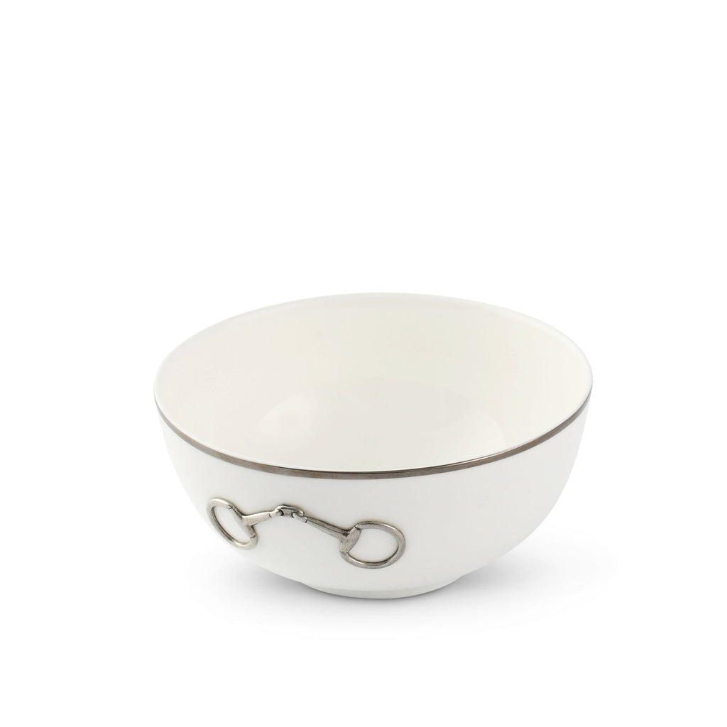 Pewter Bit Bone China Cereal Bowl | Platinum Rim Equestrian 6.5