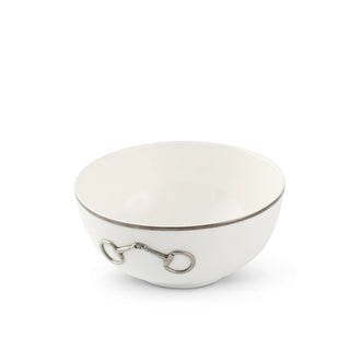 Pewter Bit Bone China Cereal Bowl | Platinum Rim Equestrian 6.5
