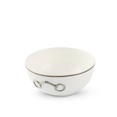 Pewter Bit Bone China Cereal Bowl | Platinum Rim Equestrian 6.5