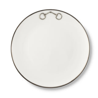 Pewter Bit Bone China Round Dinner Plate Platinum Rim