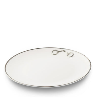 Pewter Bit Bone China Round Dinner Plate Platinum Rim