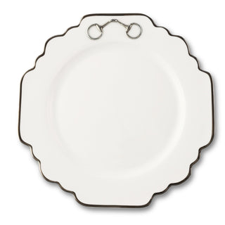 Pewter Bit Scallop Dinner Plate | Bone China Platinum Rim 10.5