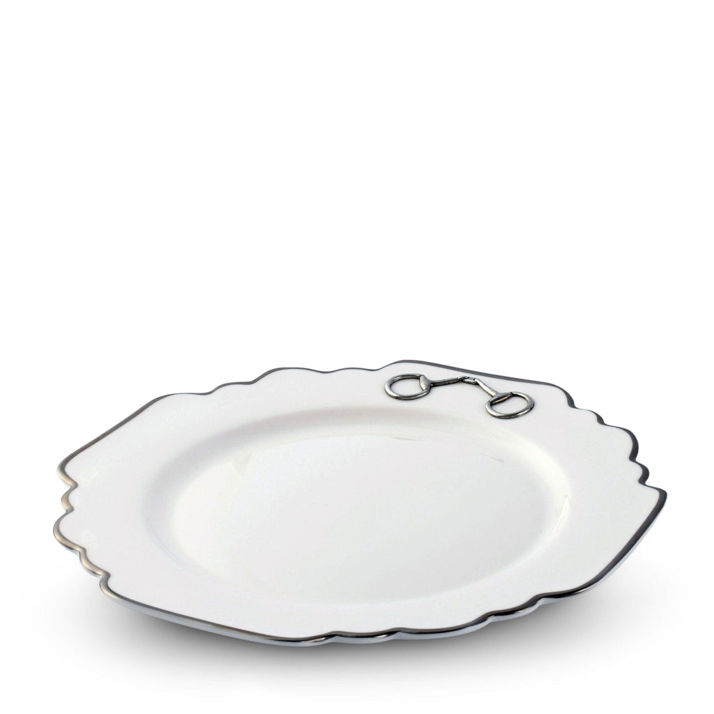 Pewter Bit Scallop Dinner Plate | Bone China Platinum Rim 10.5