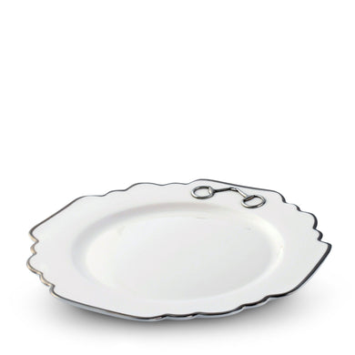 Pewter Bit Scallop Dinner Plate | Bone China Platinum Rim 10.5