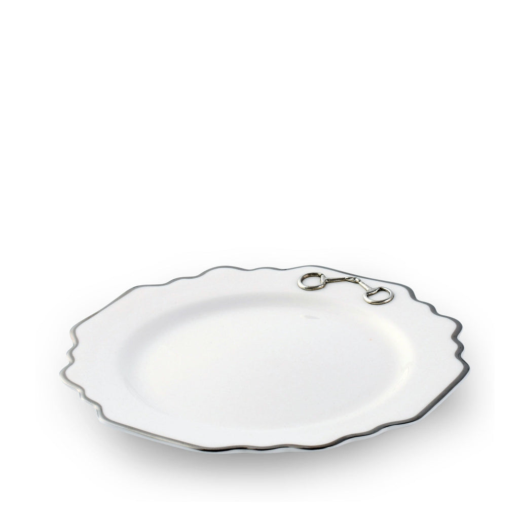 Pewter Bit Bone China Scallop Salad / Dessert Plate Platinum Rim