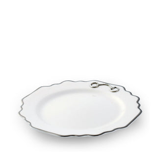 Pewter Bit Bone China Scallop Salad / Dessert Plate Platinum Rim