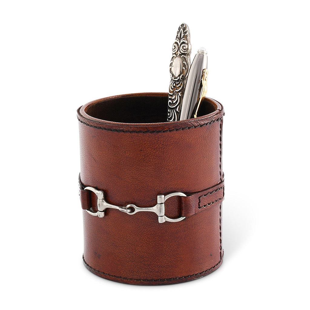 Premium Genuine Leather Stirrup Office Pen Holder