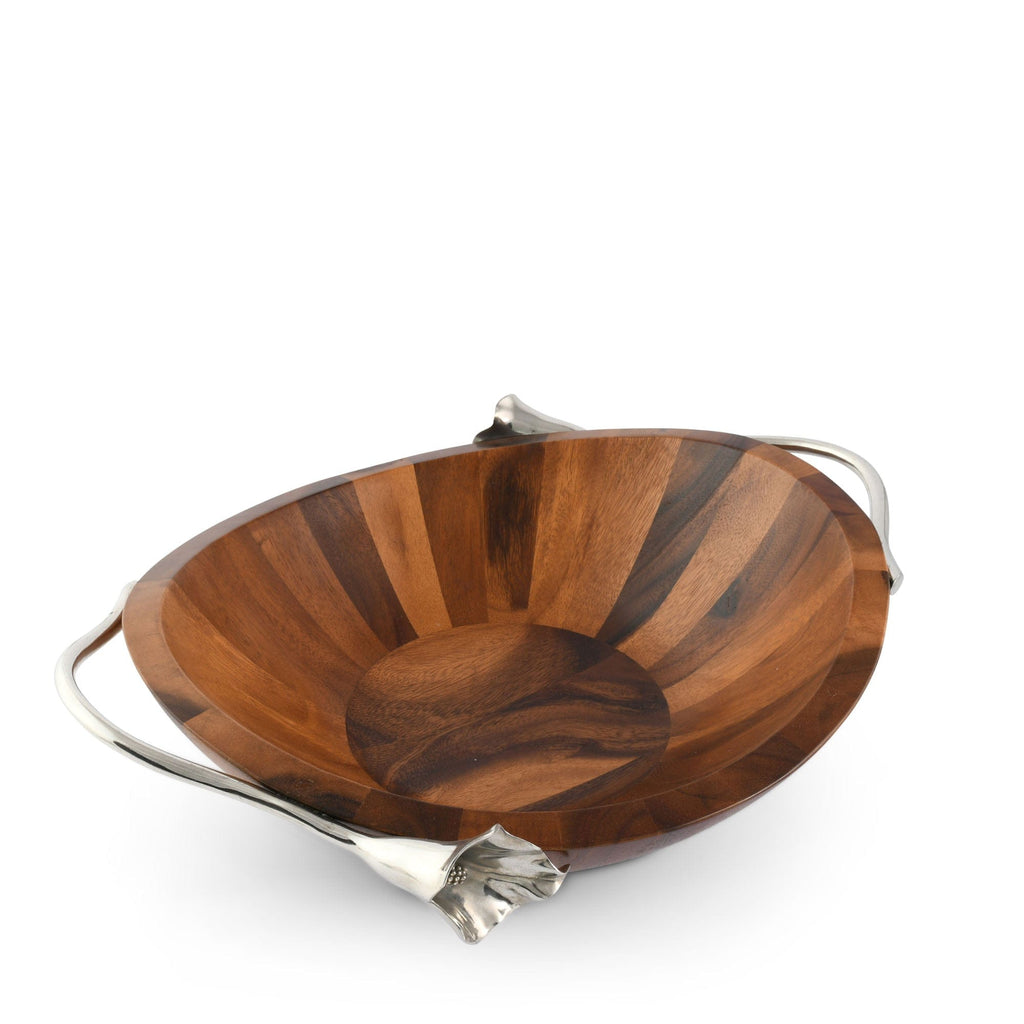 Lily Wood Salad Bowl | Acacia Serving Bowl with Pewter Handles