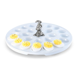 Deviled Egg Tray with Standing Rabbit | Stoneware & Pewter 16-Egg