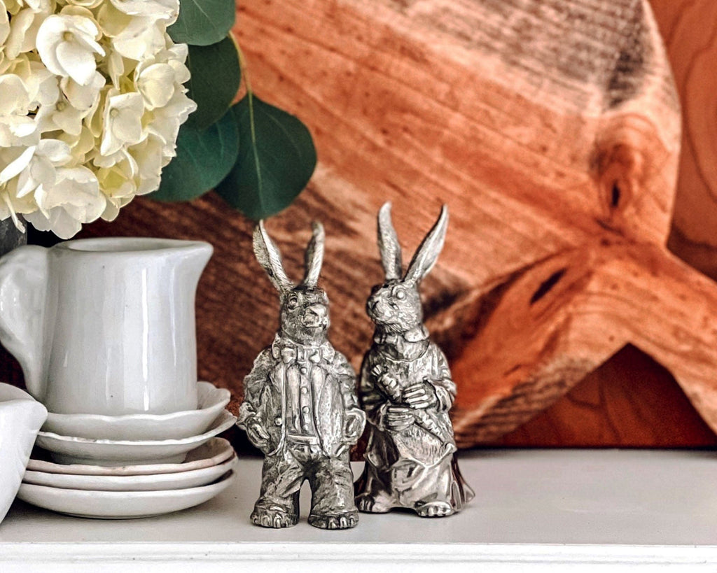Dressed Rabbits Salt & Pepper Set | Vagabond House Pewter Bunnies