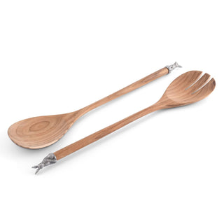 Teak Salad Servings with Pewter Bunny End