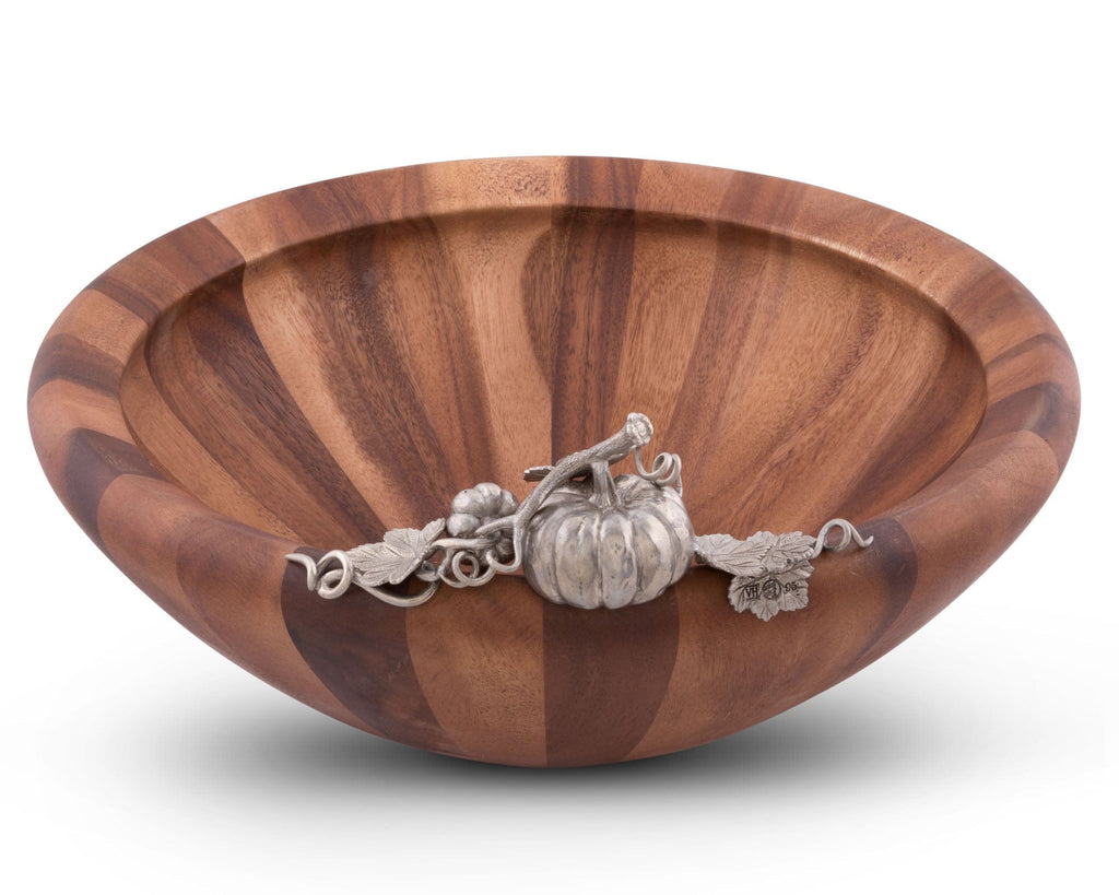 Harvest Large Salad Bowl | Acacia Wood & Pewter Serving Bowl 16