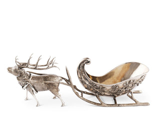 Pewter Reindeer Sleigh Centerpiece