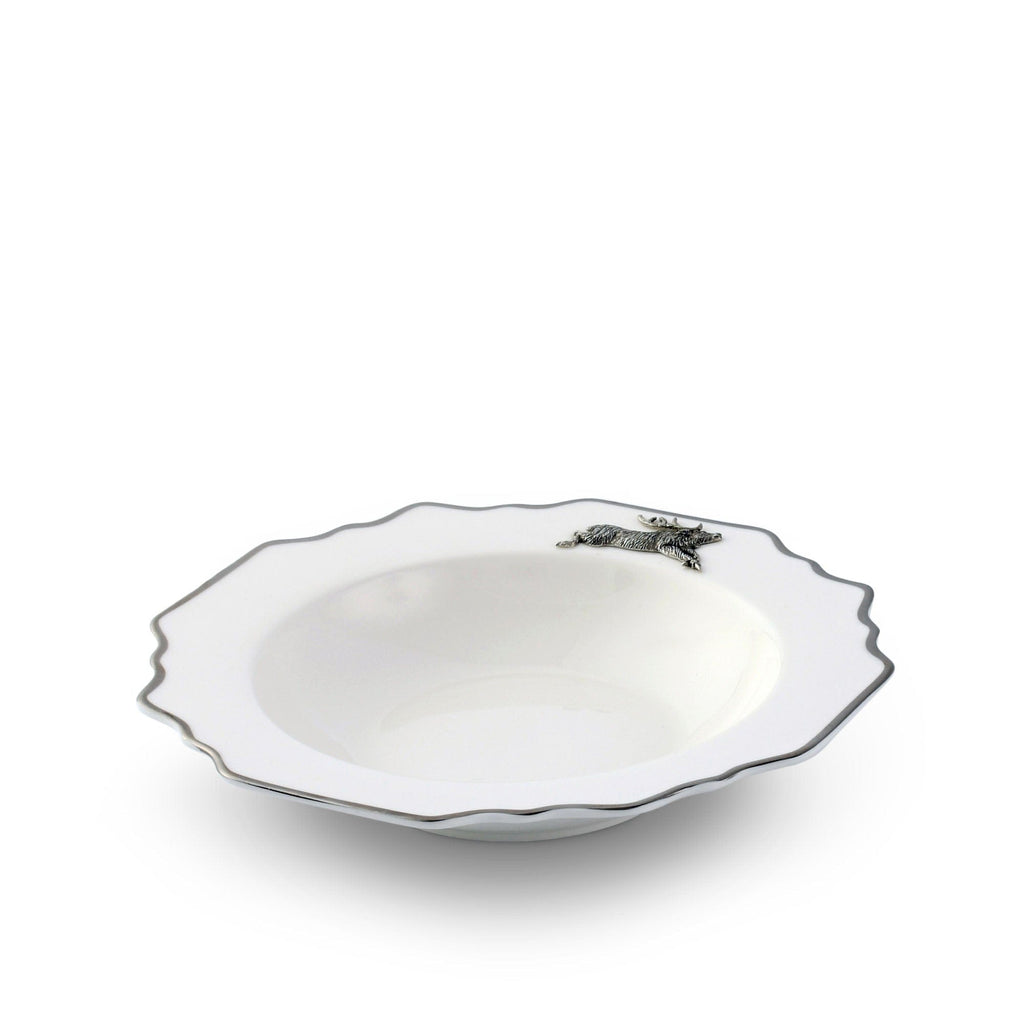 Running Elk Bone China Scallop Soup Plate Platinum Rim