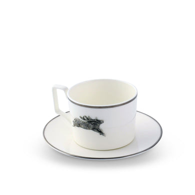 Running Elk Cup and Saucer Bone China Platinum Rim