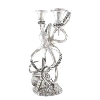 Two Taper Pewter Octopus Candelabrum