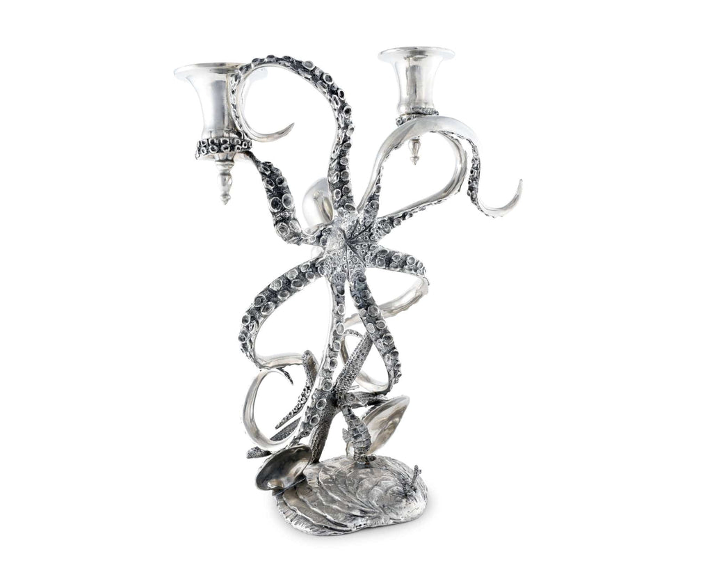 Two Taper Pewter Octopus Candelabrum