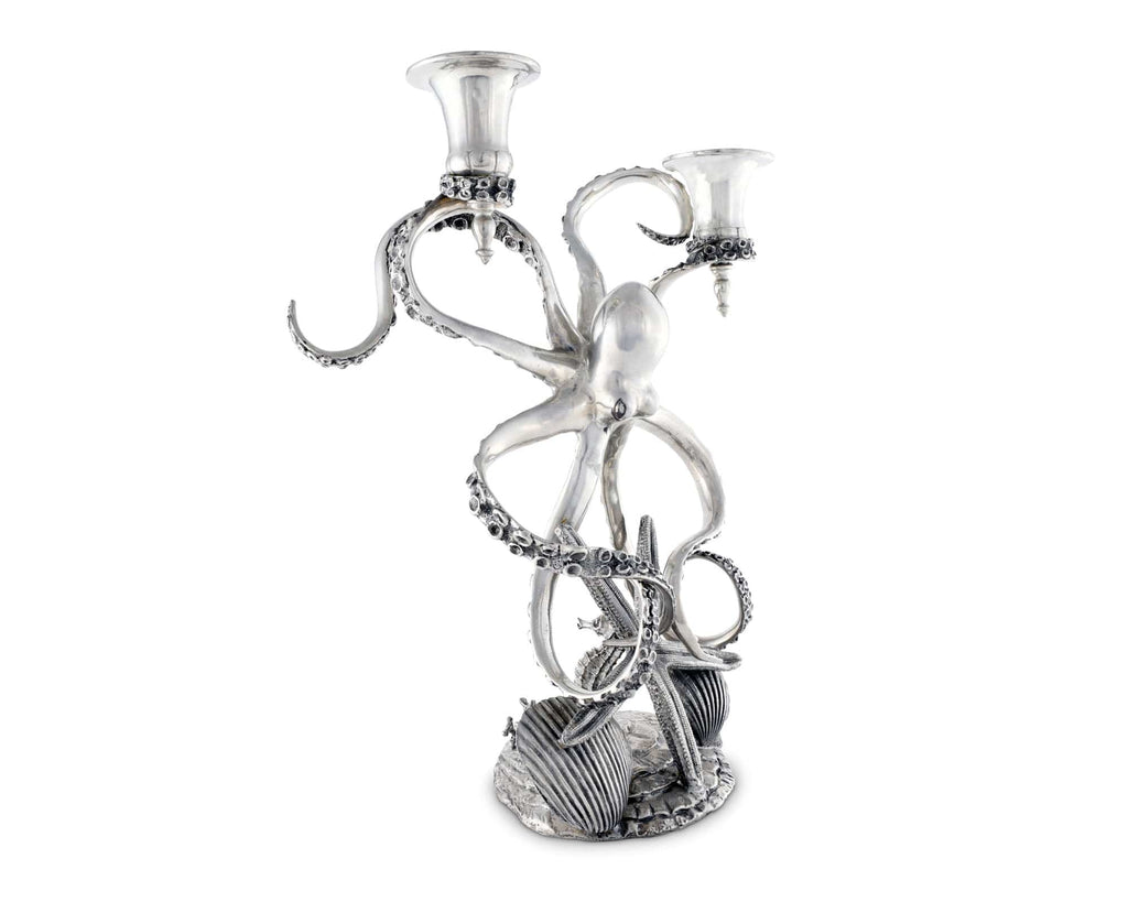 Two Taper Pewter Octopus Candelabrum