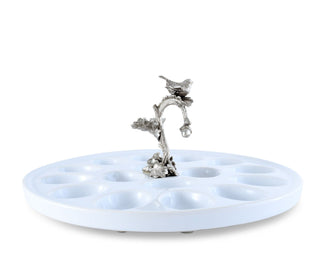 Deviled Egg Tray with Pewter Song Bird Handle