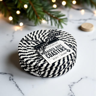 Black & White Braided Rope Coasters – Classic Cotton Drink Coasters (Set of 4)