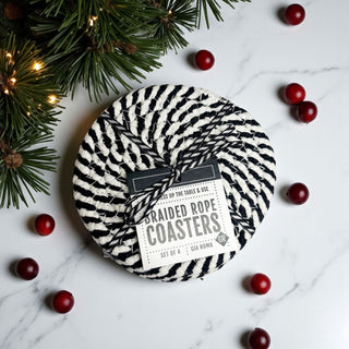 Black & White Braided Rope Coasters – Classic Cotton Drink Coasters (Set of 4)