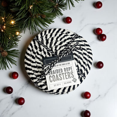 Black & White Braided Rope Coasters – Classic Cotton Drink Coasters (Set of 4)