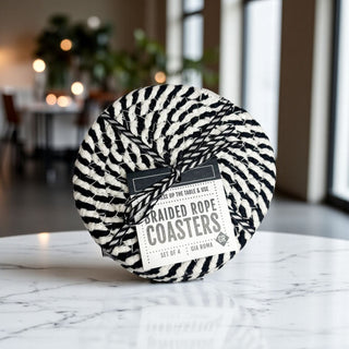 Black & White Braided Rope Coasters – Classic Cotton Drink Coasters (Set of 4)