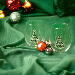 Jeweled Christmas Tree Stemless Wine Glasses – Set of 2